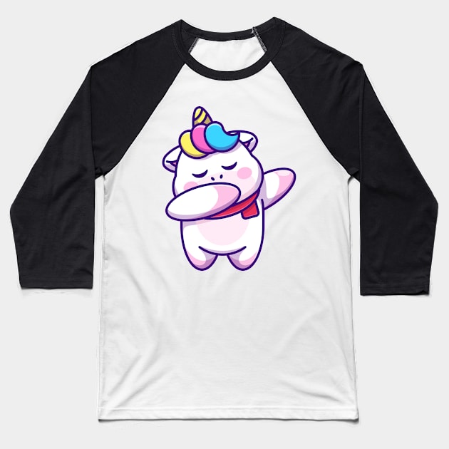 Cute baby unicorn dabbing cartoon Baseball T-Shirt by Wawadzgnstuff